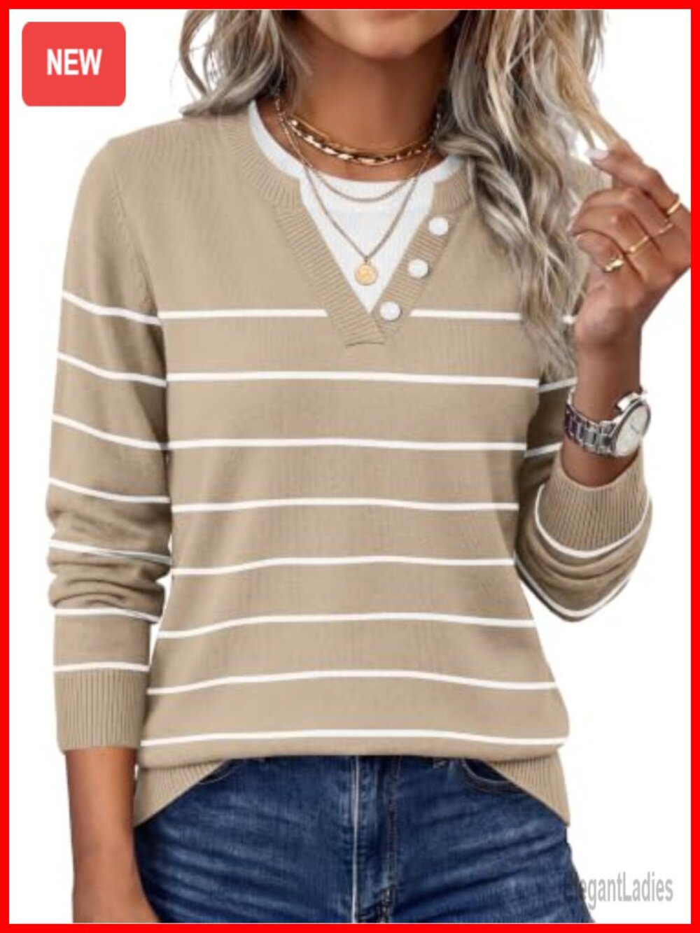Womens Lightweight Knit Pullover Sweater Long Sleeve Button Placket